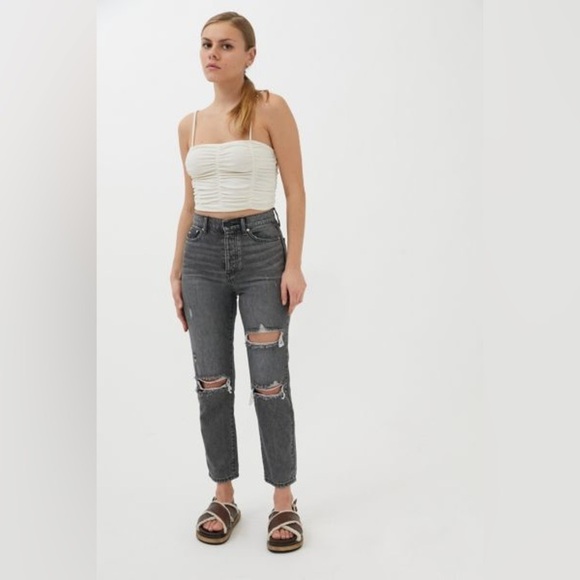 BDG Distressed w/ Rips High Rise Slim Straight Charcoal Wash Jeans Size 24 - Picture 4 of 9